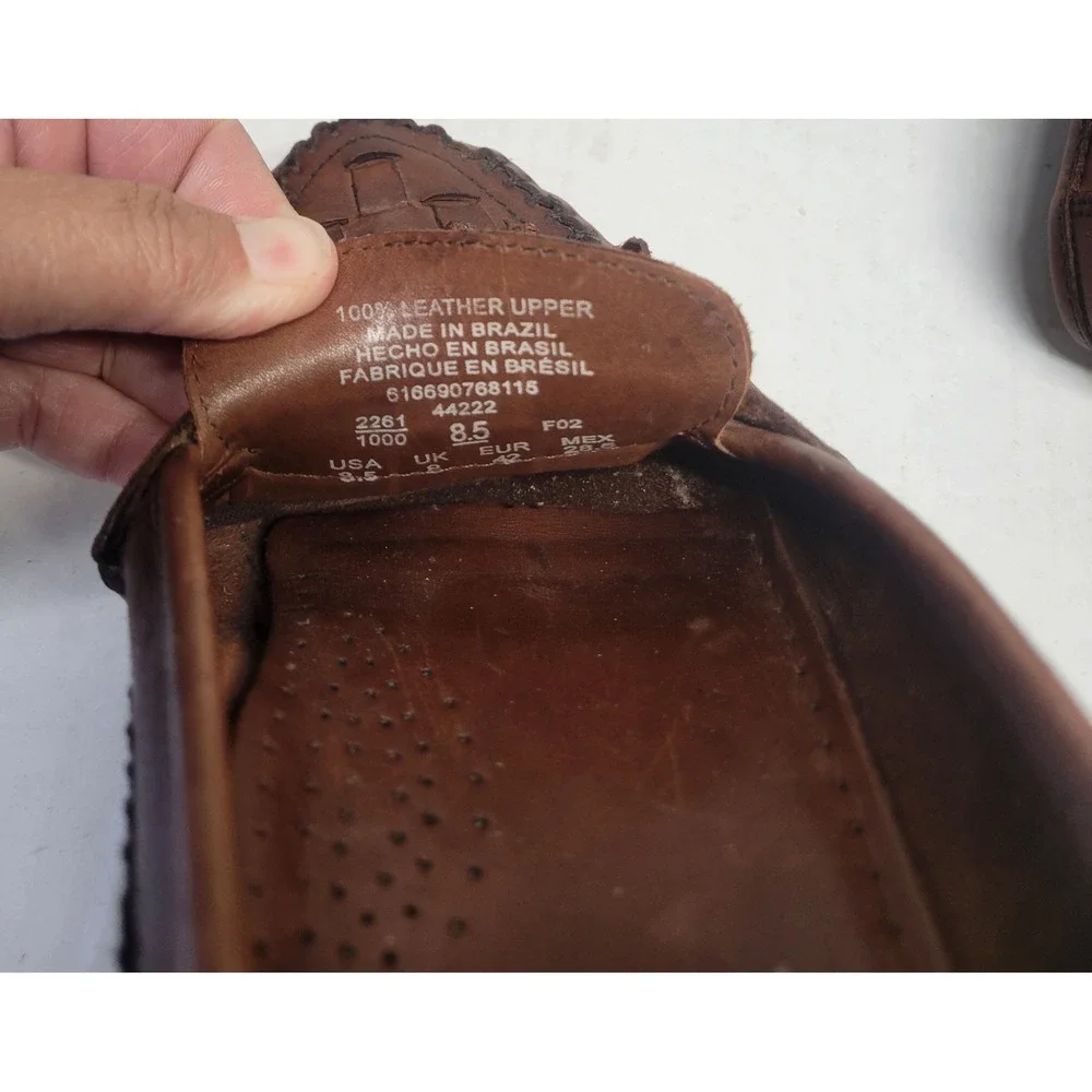 Woodbridge Mens Brown Woven Leather Tassel Loafers Made in Brazil Size 8.5